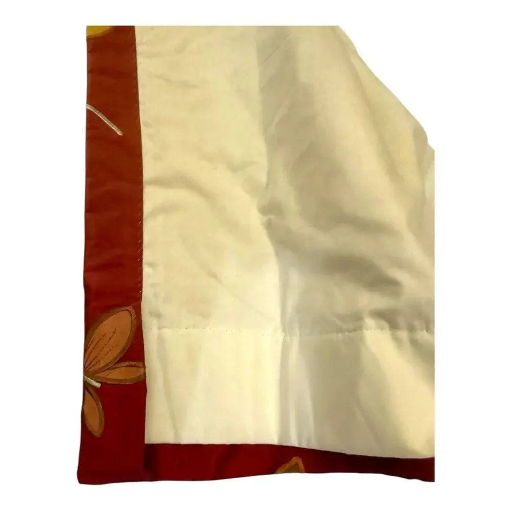 2 -Silk Taffeta Embroidered Floral Red Yellow Lined Drapery Curtain Panels 24x98